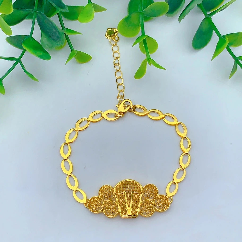 Italian 24K Gold Color Women Ethiopian Dubai Flower Wedding Necklace Bracelet Earring Ring Sets