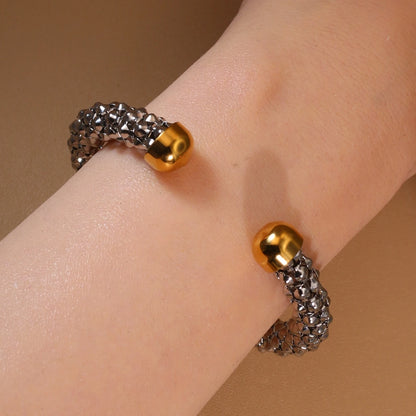 Luxury Women Roman Numeral Bead 18K Gold-Plated Stainless Steel Bangle Bracelet