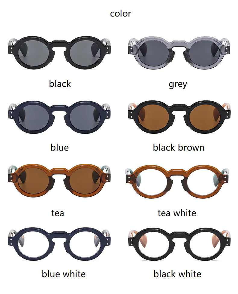 Women Men Punk Double Color Shades Rivets Clear Lens Frame UV400 Round Sunglasses