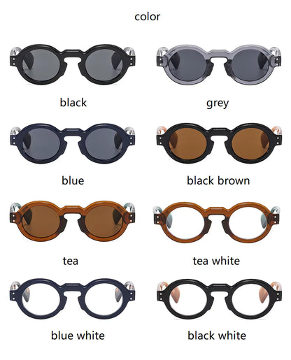 Women Men Punk Double Color Shades Rivets Clear Lens Frame UV400 Round Sunglasses