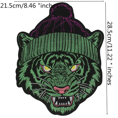 Large Size Biker Applique Fierce Tiger head Embroidery Patches Iron on for Clothes Animal Stickers Patch