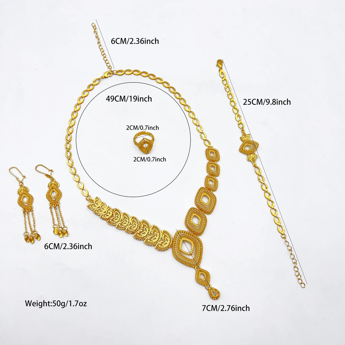 24K Gold Plated Women Wedding Dubai African Indian Brazilian Pendant Necklace Earrings