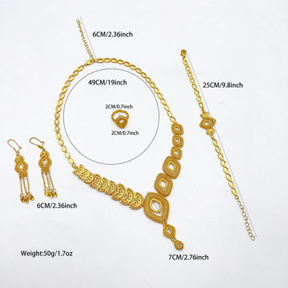 24K Gold Plated Women Wedding Dubai African Indian Brazilian Pendant Necklace Earrings