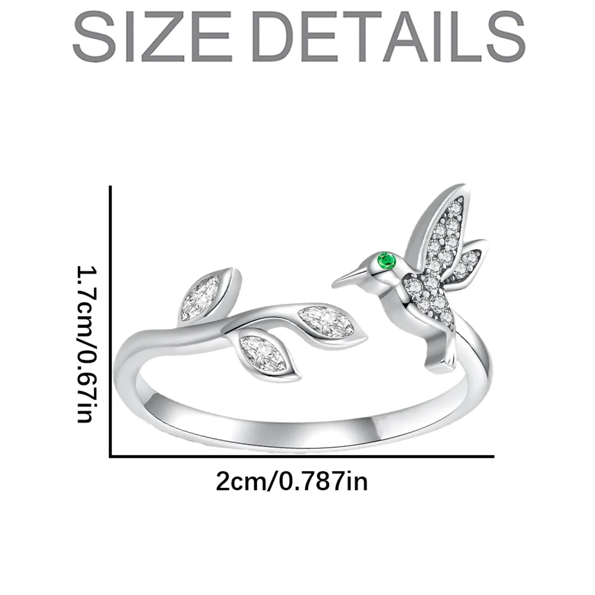 Men Women Sparkling Zircon Delicate Elegant Cute Hummingbird Open Ring