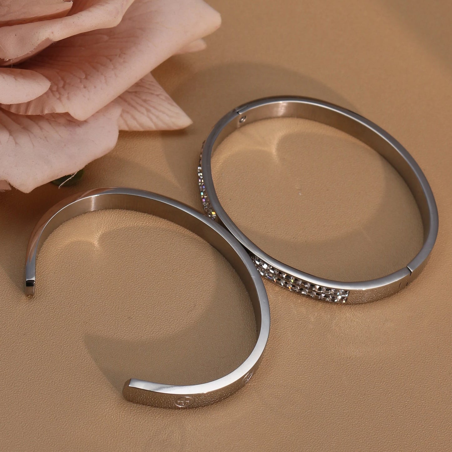 18K Gold-Plated Cross Screwdriver Stainless Steel Zircon Bangle Bracelet Women's Jewelry