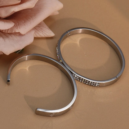 18K Gold-Plated Cross Screwdriver Stainless Steel Zircon Bangle Bracelet Women's Jewelry