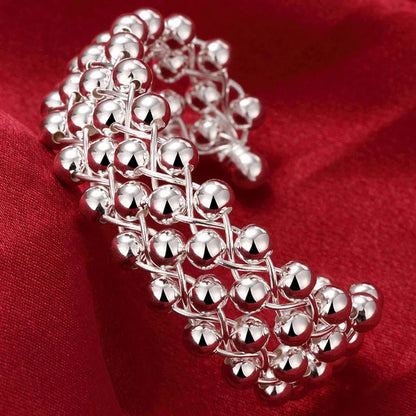925 Sterling Silver Charms Open Women Fashion Adjustment Cuff Wedding Bangles Bracelet