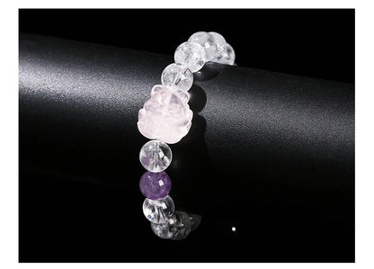 Natural Stone Rock Bead Women Sweet Pink Quartz Carved Healing Crystal Bracelets