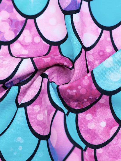 One Piece Kids Girls Sleeveless Scale Printed Swimwear Beach Rash Guard Swimming Suit