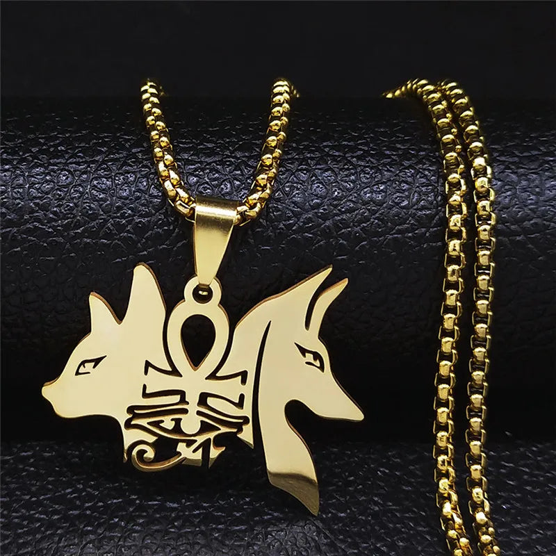 Key Of Life Egyptian Scarab Eye of Ra Horus Symbol Stainless Steel Gold Color Pendant Necklace