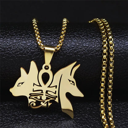 Key Of Life Egyptian Scarab Eye of Ra Horus Symbol Stainless Steel Gold Color Pendant Necklace