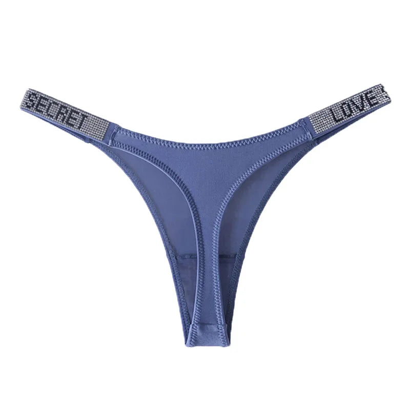 Women Low Waist Thongs Rhinestones Letter Diamonds G-string Sports Thong Shorts Briefs T-back Panties
