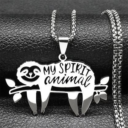 Cute Sleep Sloth My Spirit Animal Women Men Stainless Steel Gold Silver Chain Necklace