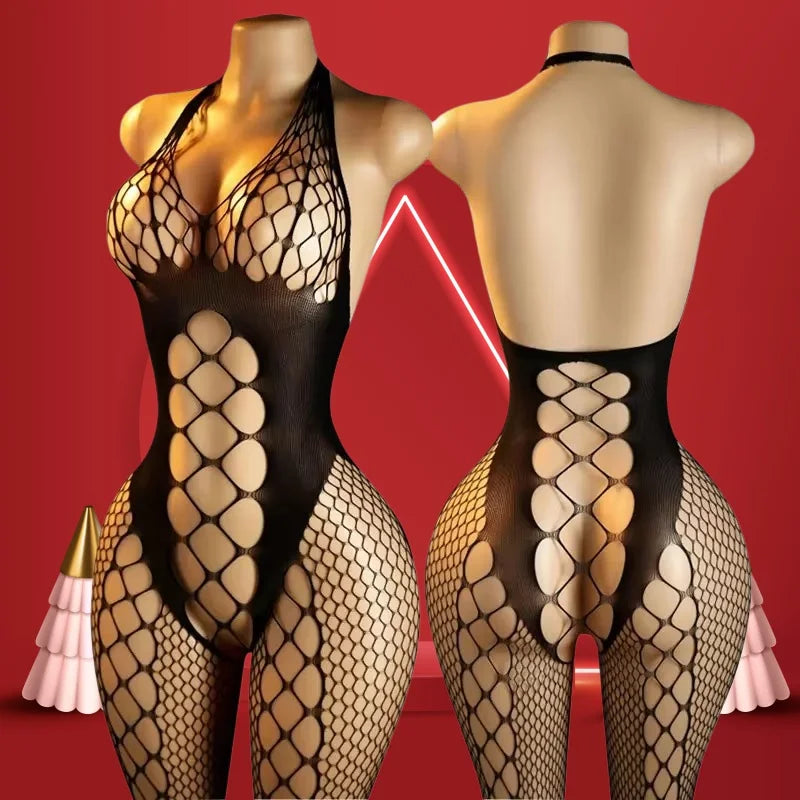 Sexy Transparent Bodystocking Open Crotch Erotic Fishnet Crotchless Bodysuits Lingerie