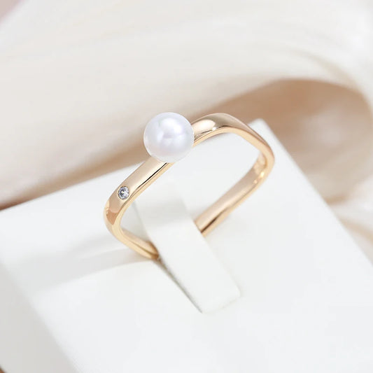 Women Simple Square Pearl Designer 585 Gold Color Wedding Party Rings