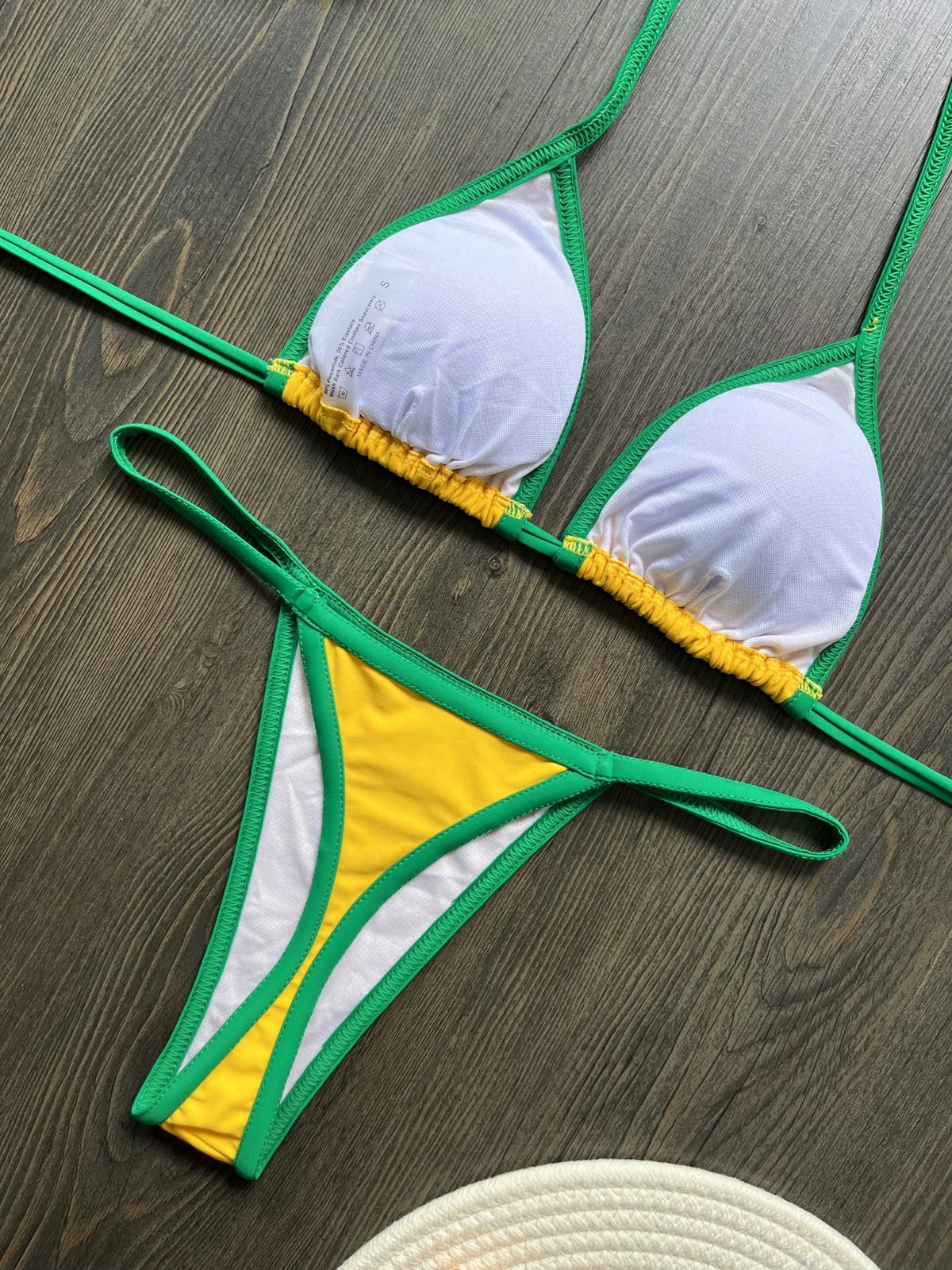 Solid color sexy embroidered Brazilian flag bikini swimsuit 2-piece beach swimwear Suit