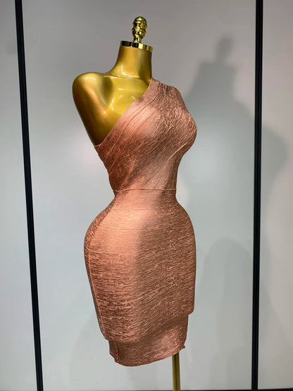 Sexy One Shoulder Bandage Short Sleeveless Bandage Evening Party Birthday Dress