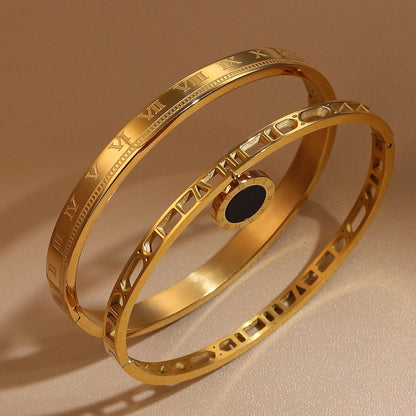 Women's Jewelry Party Hollow Pendant Roman Numeral 18K Gold Plated Stainless Steel Bracelet