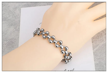 Men Women Fashion Hip-Hop Stainless-Steel Buckle Ball Beads Bracelet