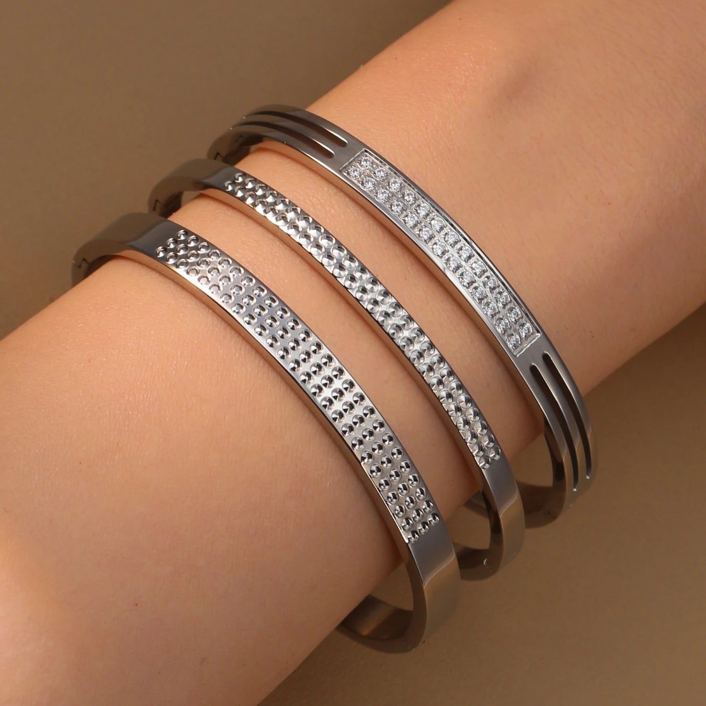 Stainless Steel 18K Gold Plated Zircon Women's Bracelet Bangles Gifts