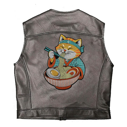 Japanese Cartoon Noodle-Eating Cloak Cat Embroidered Patches Iron on Badges Twill Craft Sticker Clothes