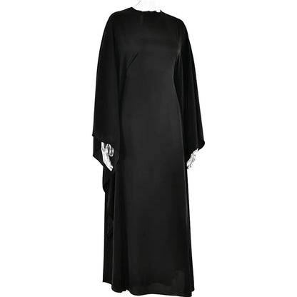 Women Satin Cloak Long Sleeve Loose Kaftan Fashion O Neck Long Dress