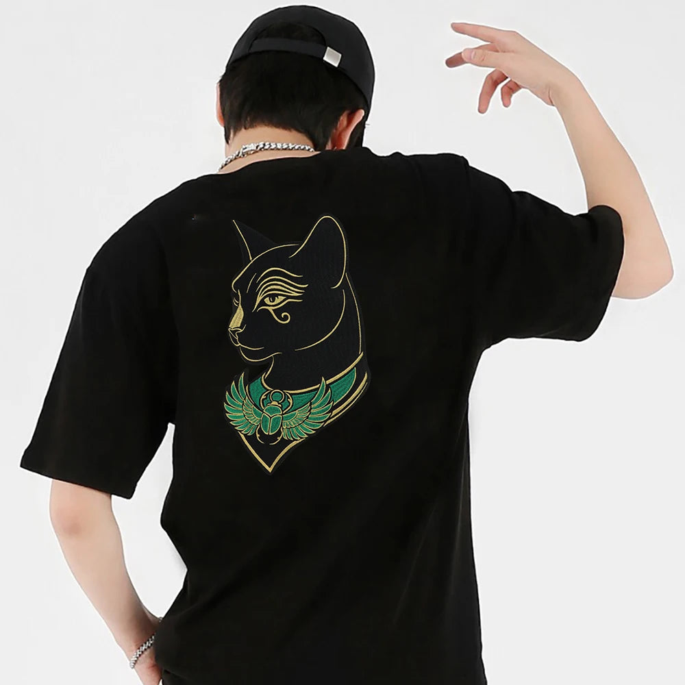 Large Black Noble Animal Cat Patch Embroidered Patches Iron on Clothing Backpack Badges Twill Craft Stickers