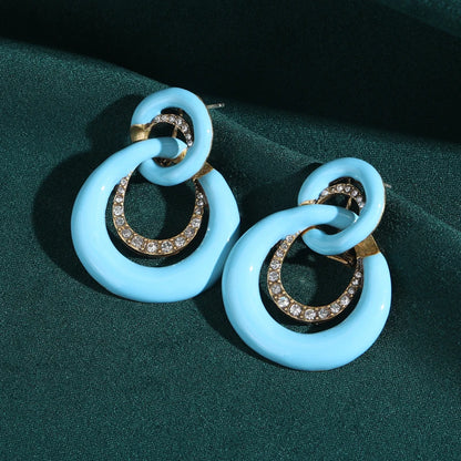 Vintage Blue Enamel 8-Shaped Infinite Women Geometry Antique Rhinestones Earrings