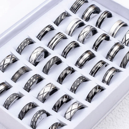 24Pcs Wholesale Two Colors Steel Cut Pattern Wedding Engagement Rings