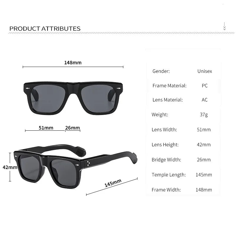 Women Men Vintage Rivets Punk Shades UV400 Square Sunglasses Glasses