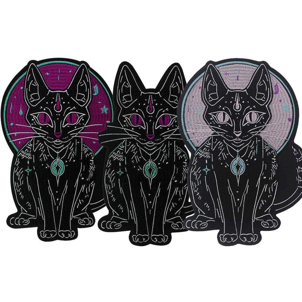 Large Black Noble Animal Cat Patch Embroidered Patches Iron on Clothing Backpack Badges Twill Craft Stickers