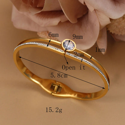 Women Beautiful Stainless Steel 18k Gold Color Bangle Crystal Design Charm Bracelet