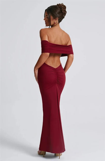 Women Strapless Backless Maxi Solid Off-shoulder Sleeveless Bodycon Long Dress