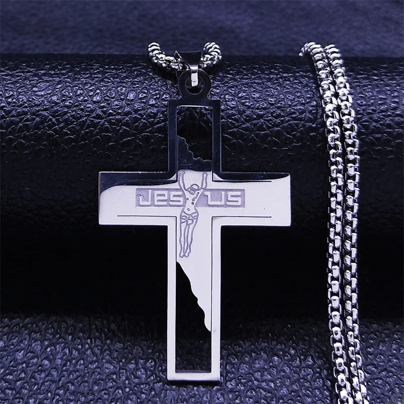 Men Fashion Cross Gold Stainless Steel Choker Cross Stainless Steel Choker Pendant Necklace