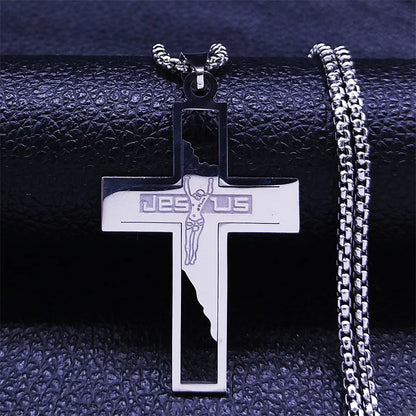 Men Fashion Cross Gold Stainless Steel Choker Cross Stainless Steel Choker Pendant Necklace