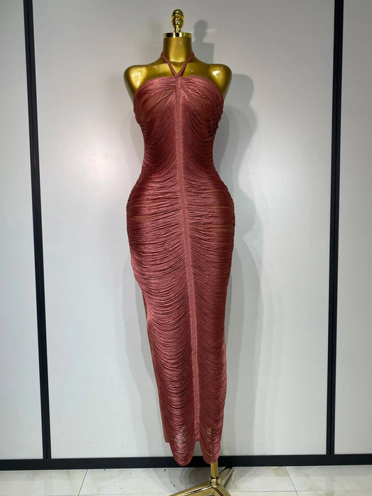 Women Sexy Celebrity Backless Halter Tassel Bandage Evening Party Birthday Wedding Dress