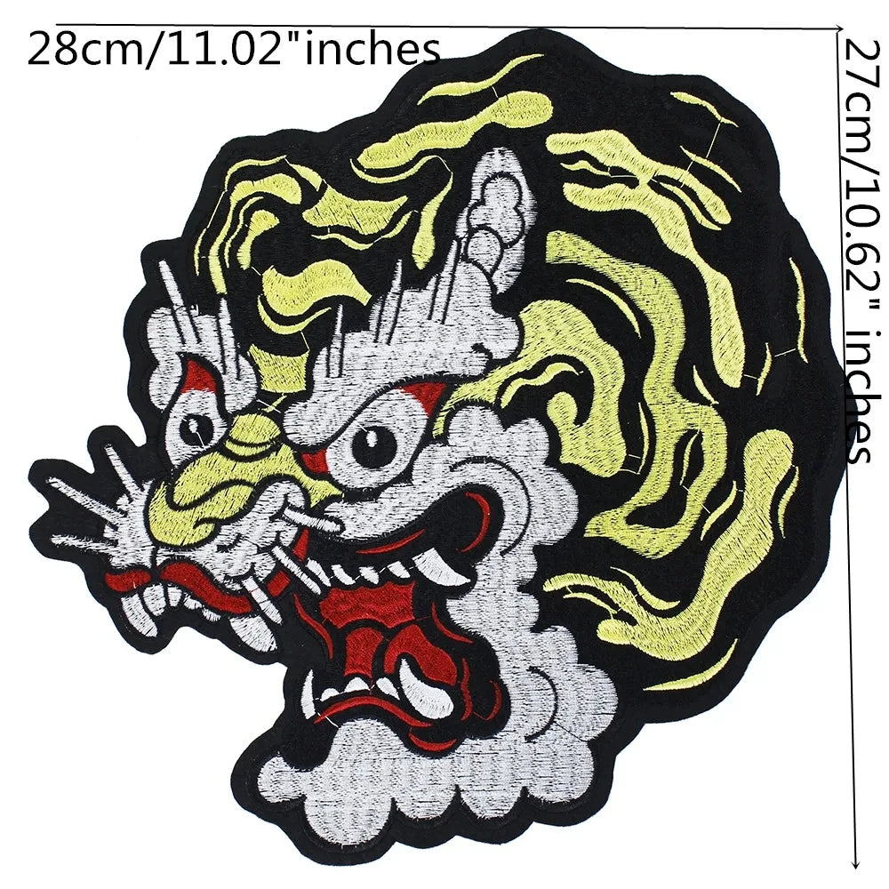 Embroidery Dragon head Patch Appliques Iron on Patches Badge Clothes Sewing