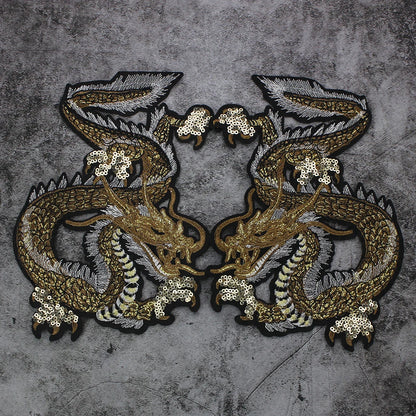 Embroidery Sequin Golden Dragon Patch Appliques Iron on Patches Badge Clothes Sewing