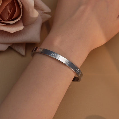 18K Gold-Plated Cross Screwdriver Stainless Steel Zircon Bangle Bracelet Women's Jewelry