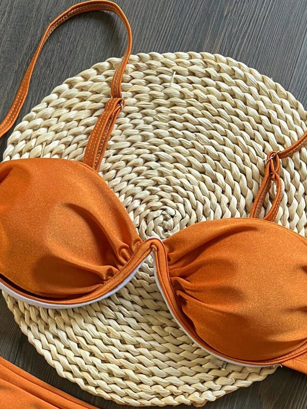 Sexy 3D Flower Women V Wire Underwired Micro Mini Pleated Thong Swimsuit Beach Bathing Suit