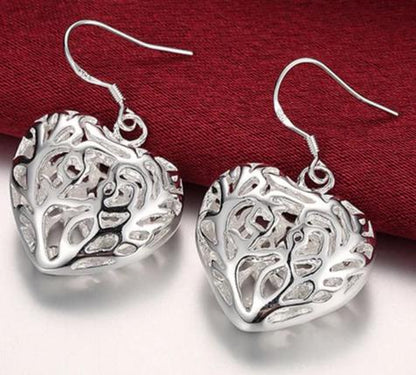 925 Sterling Silver Heart Ball Woman Wedding Engagement Party Fashion Charm Drop Earrings