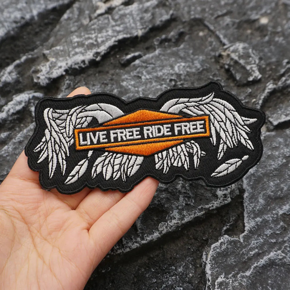 Sign of LIVE FREE RIDE FREE Embroidered Patch Iron-On Sewing Clothes Patches Applique