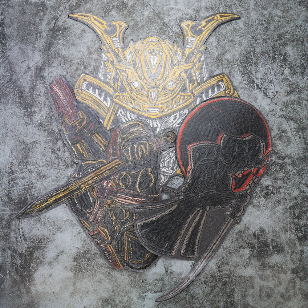 Japan Samurai Embroidery Double Sword Vikings Warrior Military Armband Tactical Emblem Patch Appliques Iron on Patches Badge Clothes Sewing