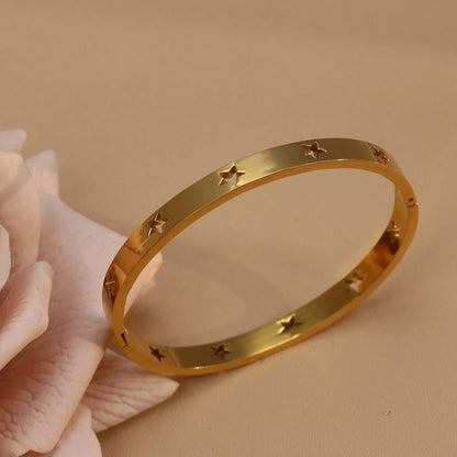 18K Gold Plated Stainless Steel Hollow Star Zircon Bracelet Bangle