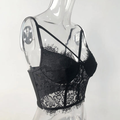 coquette lace corset top black cross sleeveless vest camis crop tube tops