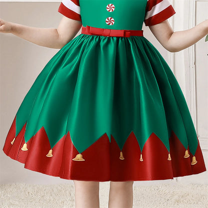 Girls Kids New Year Party Santa Claus Snowman Print Cosplay Costume Xmas Princess Theme Party Dress