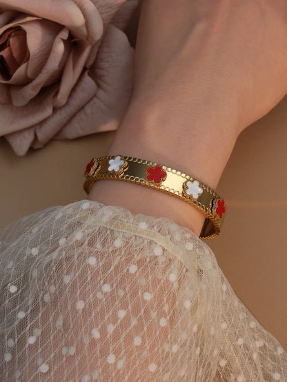 Women Acrylic Flower Shape Stainless Steel 18k Gold Color Bracelet Bangles