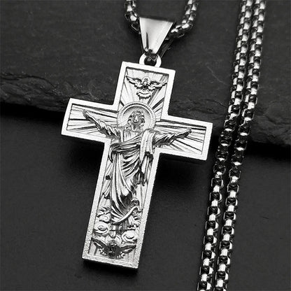 Women Men Gold Color Chain Religious Crucifix Amulet Stainless Steel Cross Jesus Pendant Necklace