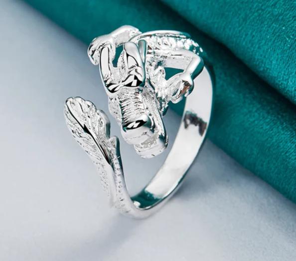 Women 925 Sterling Silver Wedding Engagement Party Charm Dragon Ring