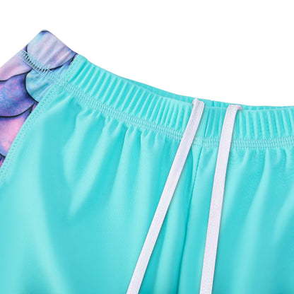 2pcs Kids Girls Short Sleeve Tops Swim Shorts Scale Print Patchwork Beach Bathing Swimwear